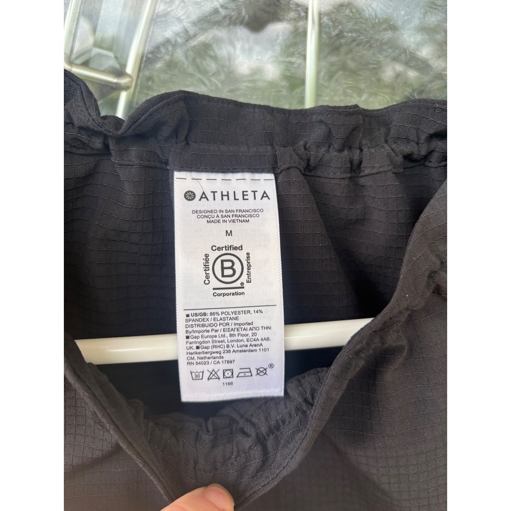 Athleta Womens Black Ruffle Neck Cinch Back Grid Ripstop Sleeveless Top Medium - Picture 4 of 7